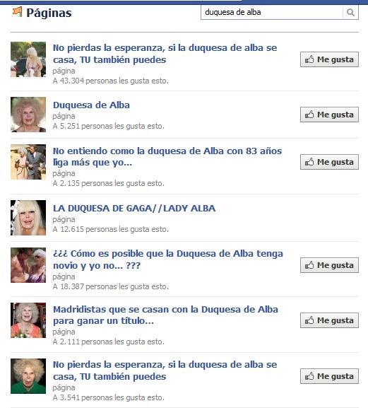 Páginas de Facebook dedicadas a la Duquesa de Alba (y a su boda).